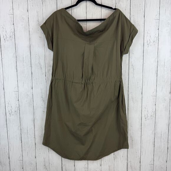 Theory Military Green Laela Cotton Mini Shirt Dress Drawstring Waist Size 4 - Picture 9 of 15